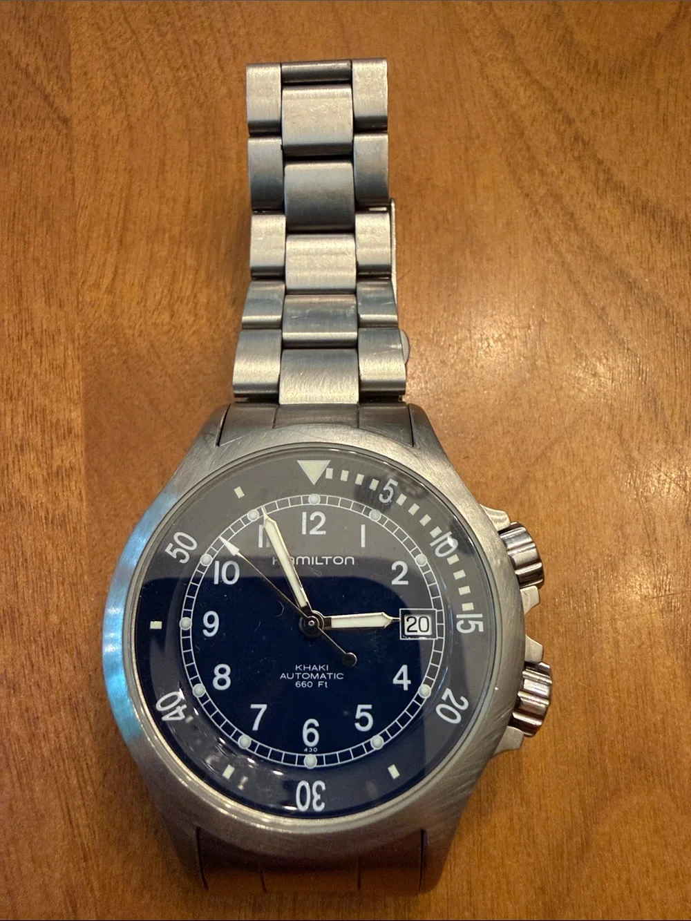 Hamilton Stainless Steel Watch with Deep Blue Dial